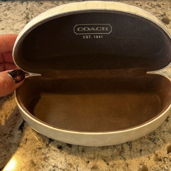 Coach eyeglass or sunglasses case embossed off-white color brown interior w/logo - Picture 2 of 5